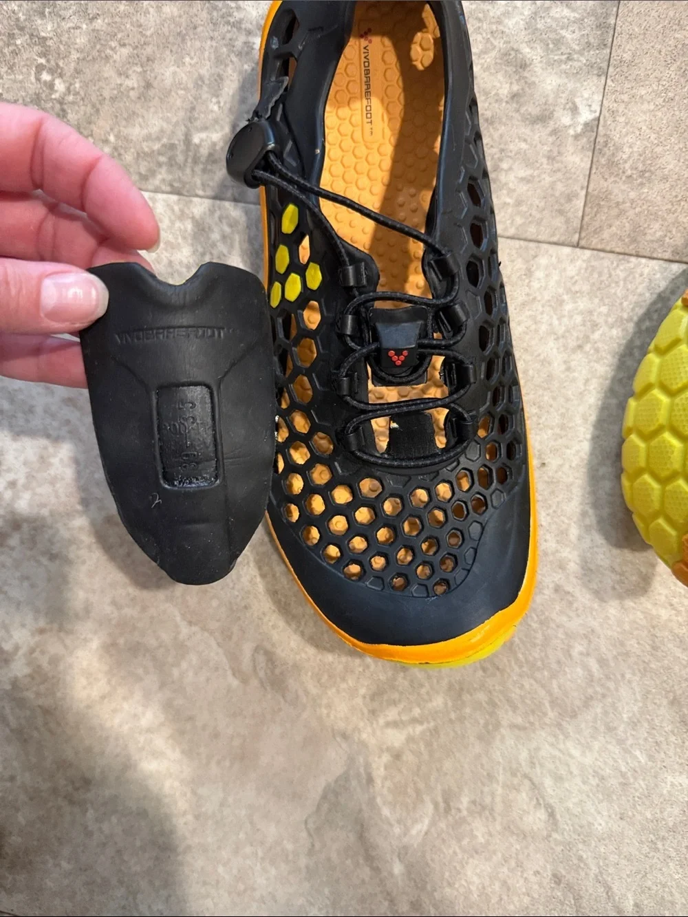 Vivobarefoot Black and Orange Water Shoes with Honeycomb Upper Size 6